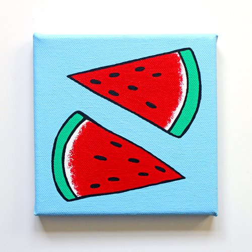 Watermelon Pop Art Painting On Miniature Canvas by Ian Viggars