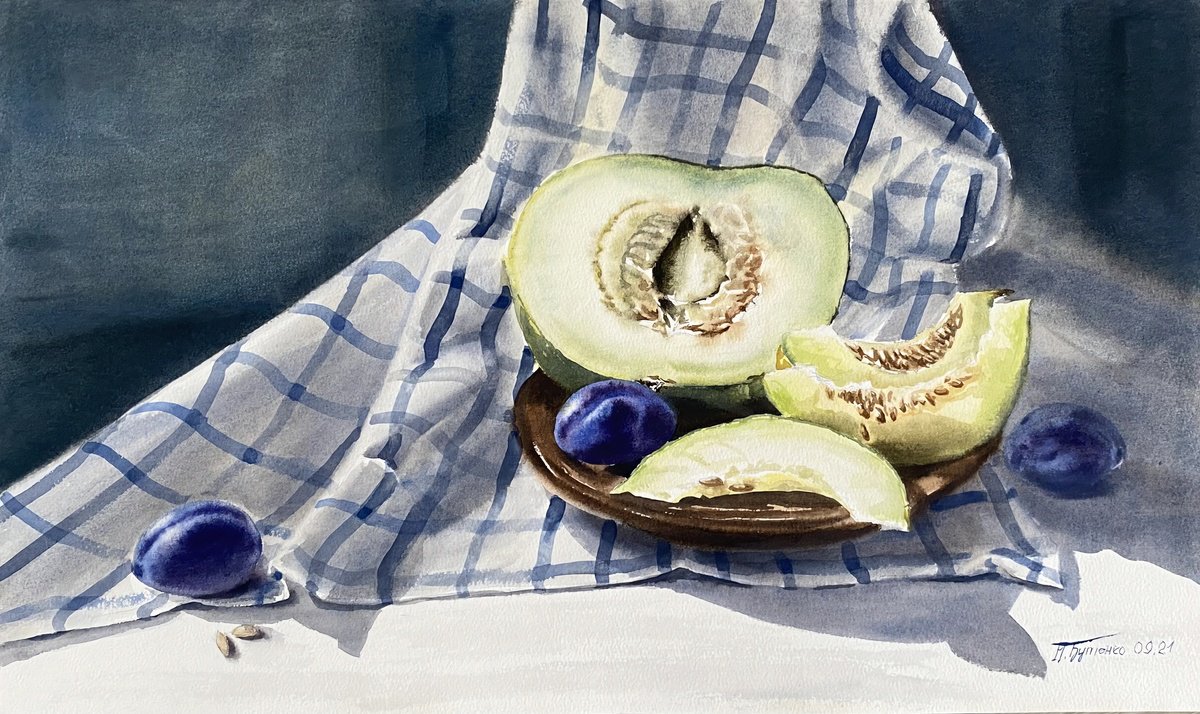 Illustrative Still Life Watercolour By Natalia Butenko, 21 X 13", Summers Still Life, Original Artwork