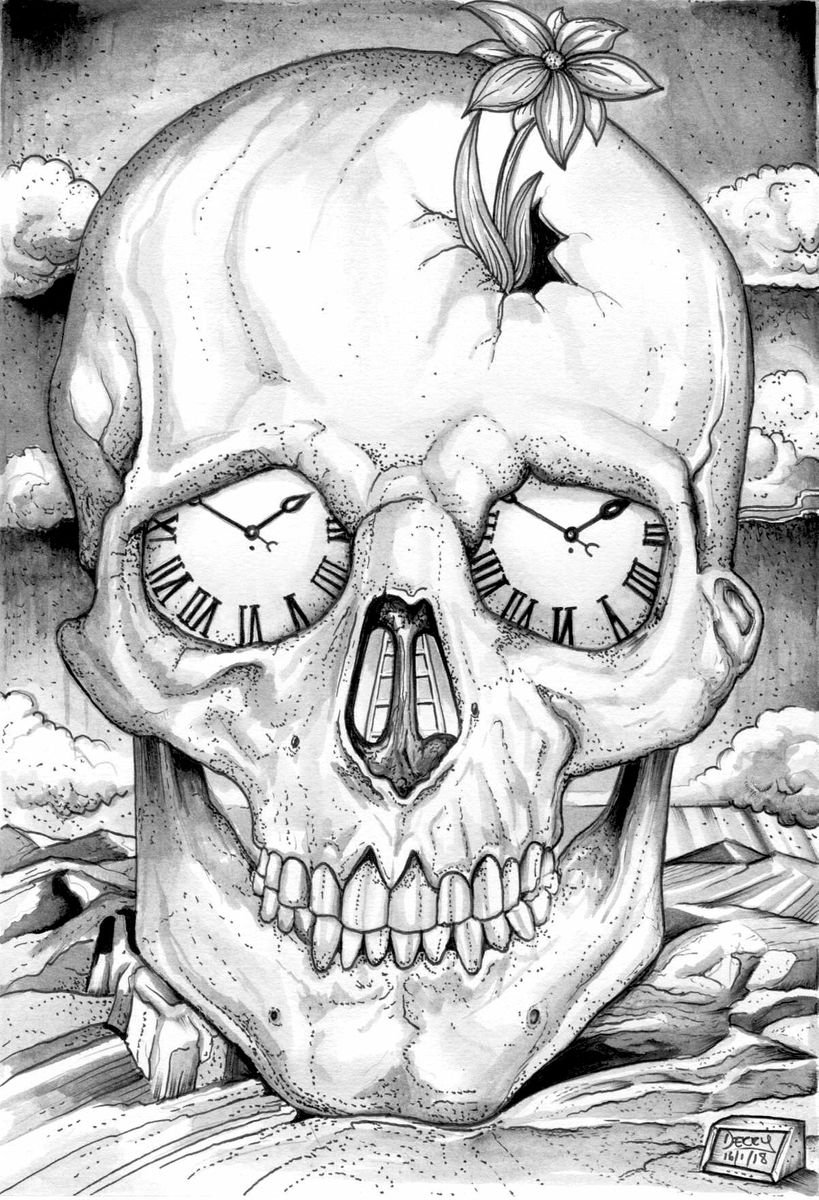 Surrealistic Portrait Drawing By Spencer John Derry, 8 X 12", Time & Tide Wait For No One, Original Artwork