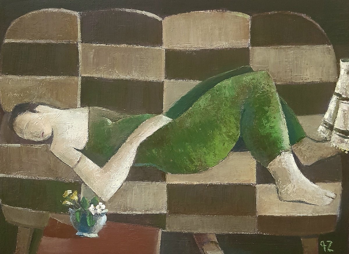 Expressive Portrait Oil Painting By Gegham Hunanyan, 16 X 12, Sleep, Original Artwork