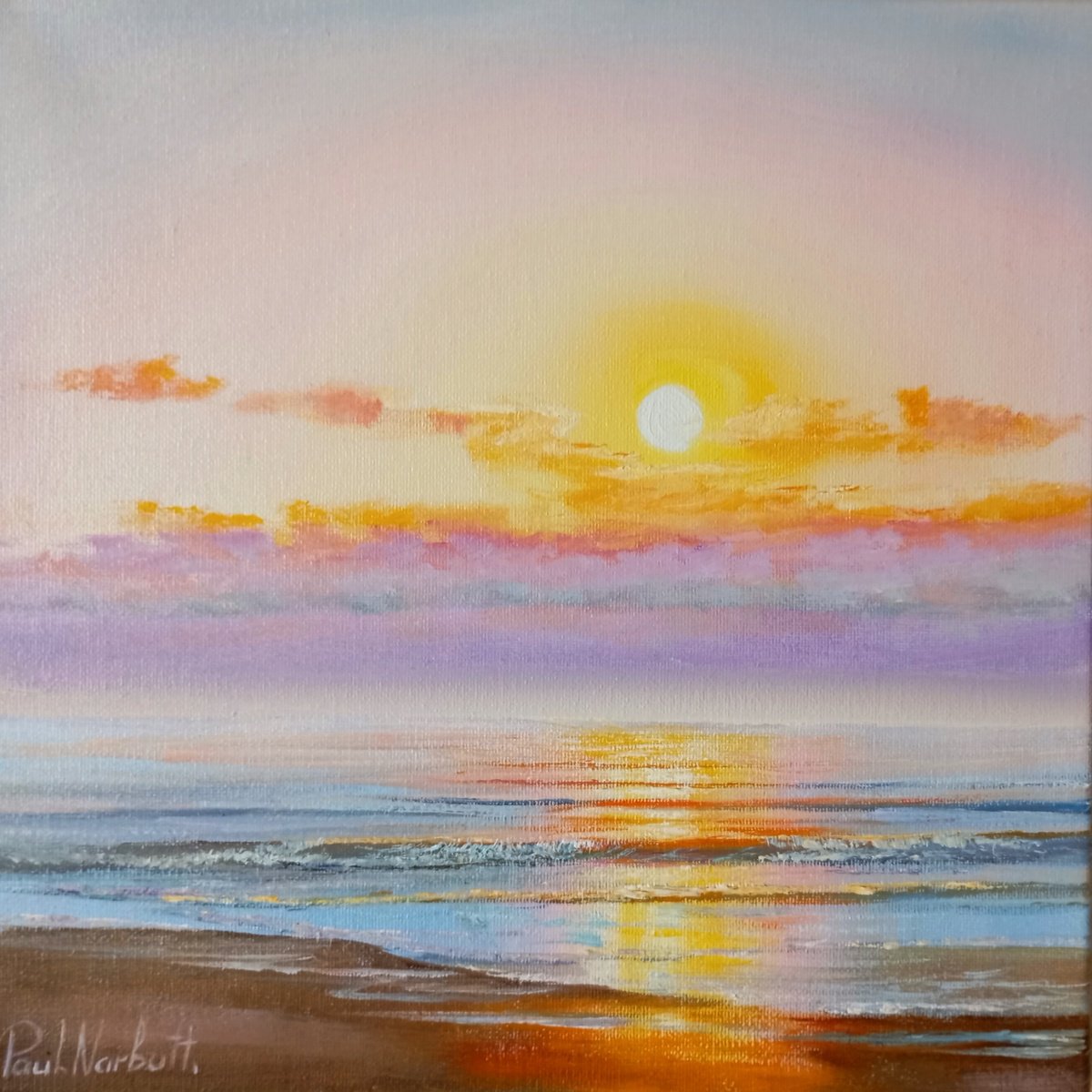 Photorealistic Landscape Oil Painting By Paul Narbutt, 12 X 12", Quiet Sunset, Original Artwork