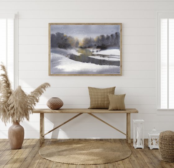 Winter Landscape painting watercolor