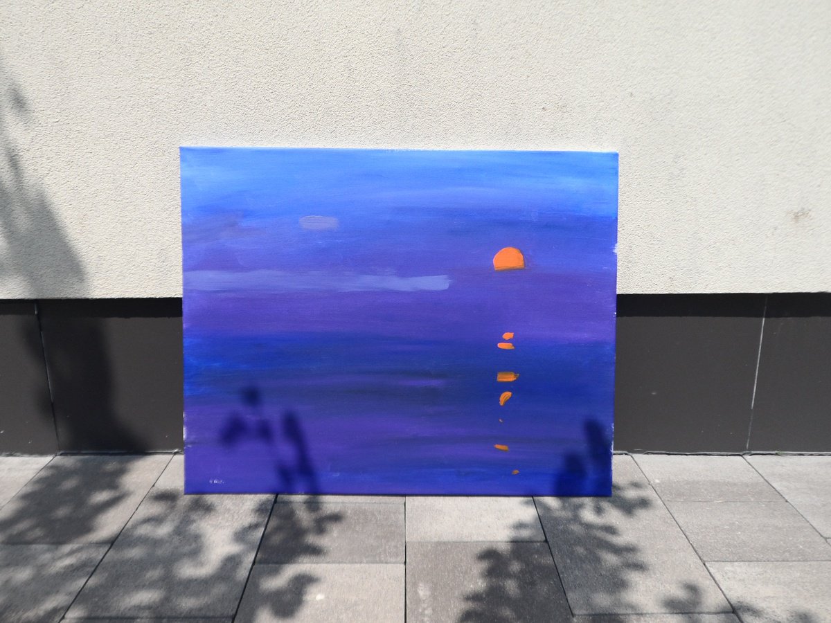 Impressionistic Landscape Acrylic Painting By Yehor Dulin, 39 X 31", "Moon Landscape", Original Artwork