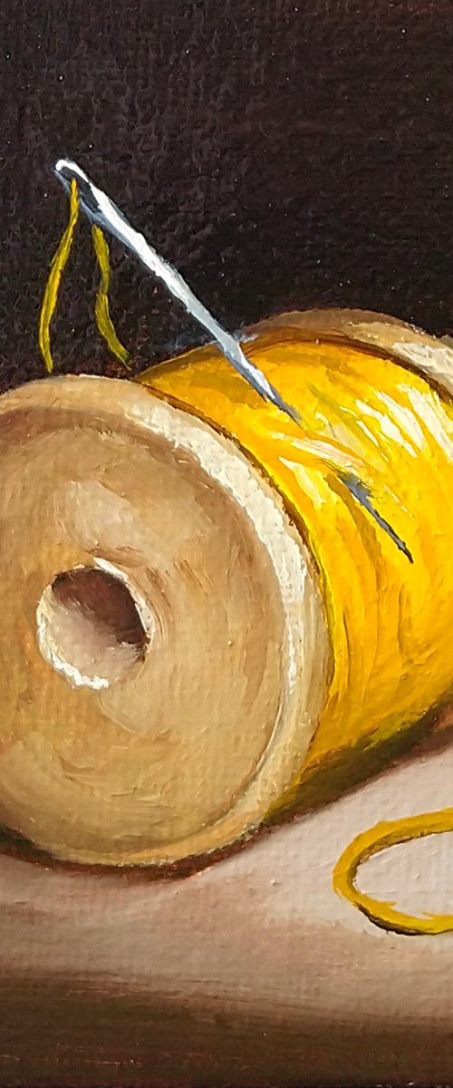 Little yellow cotton reel #2 still life by Jane Palmer Art