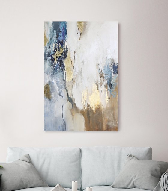 "Blue Flow" Abstract blue gold brown art
