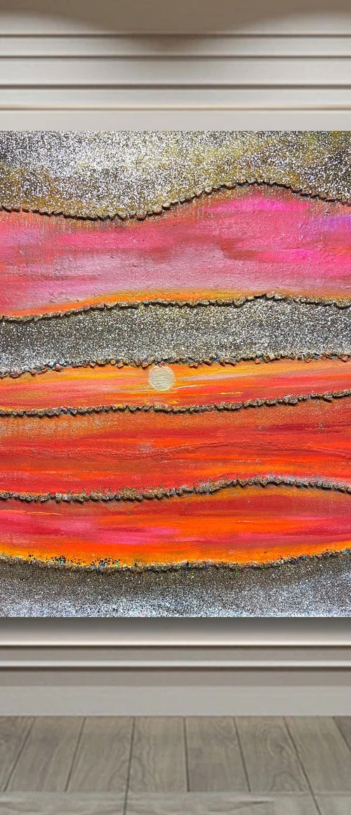 Meet me at sunset abstract sunset with glitter and glass by Henrieta Angel