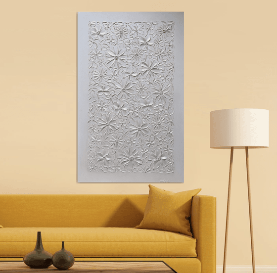 White Pearl Flowers - Abstract Heavy Textured Flowers Painting