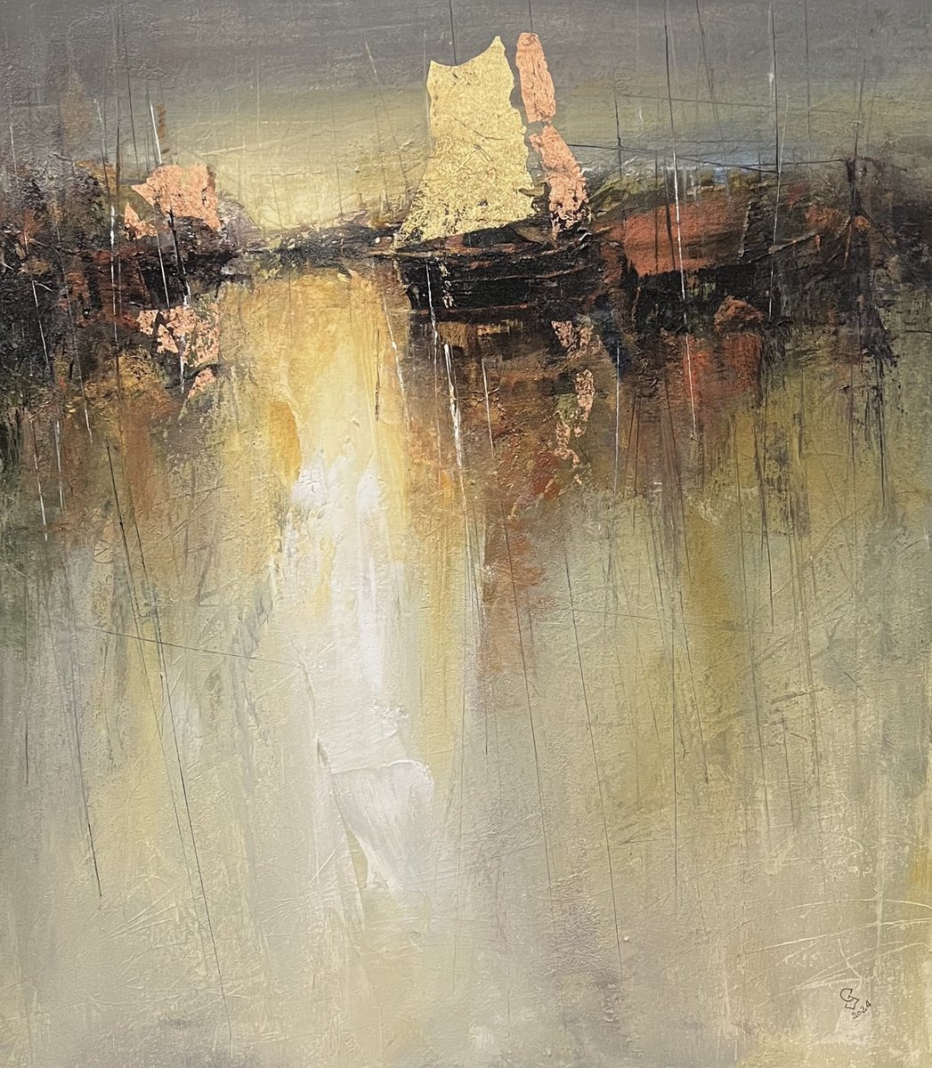 Abstract Landscape Oil Painting By Ivan Grozdanovski, 28 X 31, Inside - Out, Original Artwork