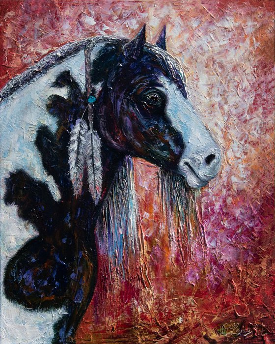 Prairie Horse Spirit Oil Painting with a Palette Knife by OLena Art