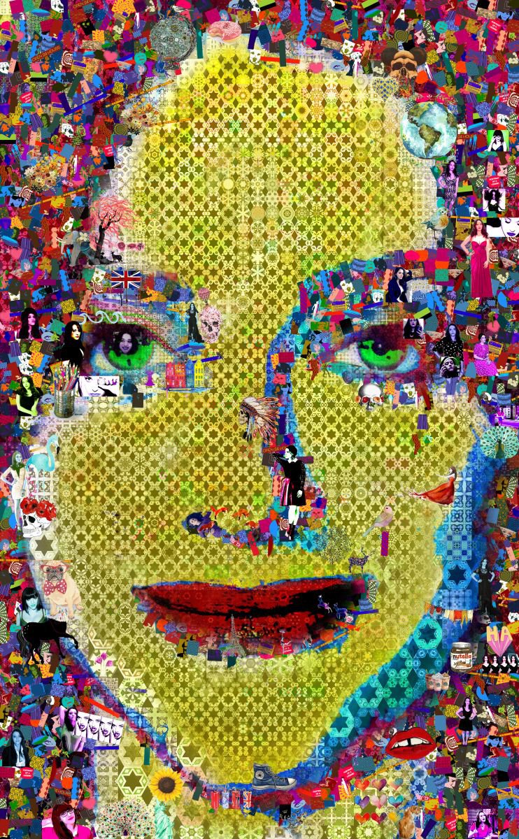 Portrait Painting By John Lijo Bluefish, 35 X 60, Sonic Beauty, Original Artwork