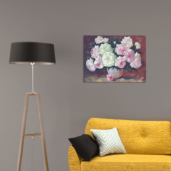 Peonies in vase (60x80cm, oil painting, palette knife)