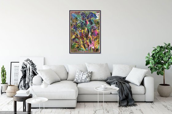 IRISES - Abstract floral oil painting - 70x50cm