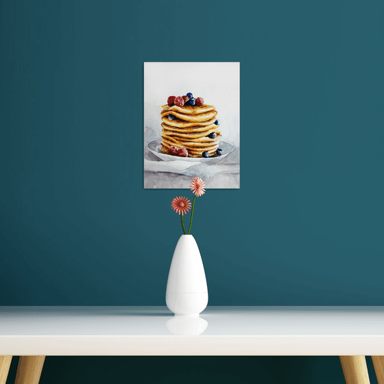 Pancakes ORIGINAL Watercolor Painting, Aquarelle Food Art