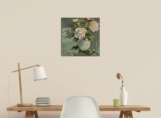 White peonies in summer