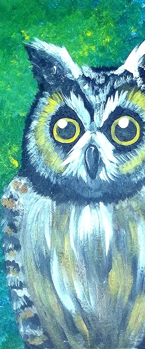 Owl with Green by Terri Smith