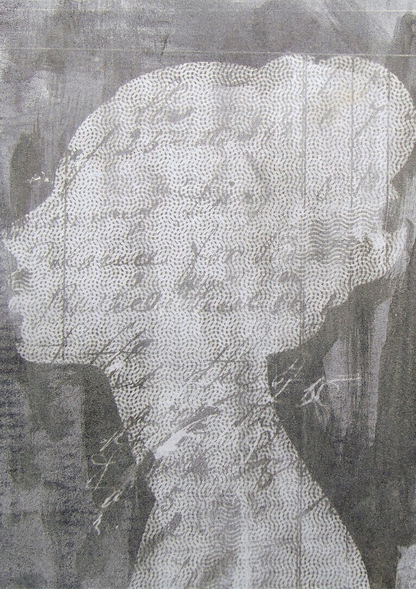 Illustrative Portrait Print By Manel Villalonga, 12 X 17", Gum 01 Grey Vintage Portrait, Original Artwork