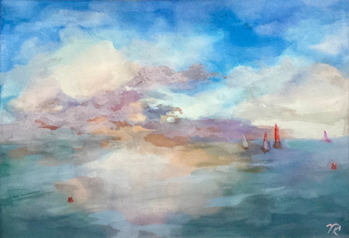 Impressionistic Landscape Watercolour By Vera Klimova, 17 X 12", There Beyond The Horison, Original Artwork