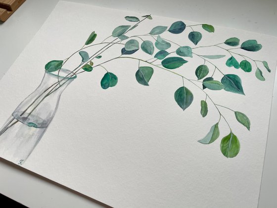 Eucalyptus Original Painting, Botanical Watercolor Artwork, Green Leaves Wall Art, Plant Illustration