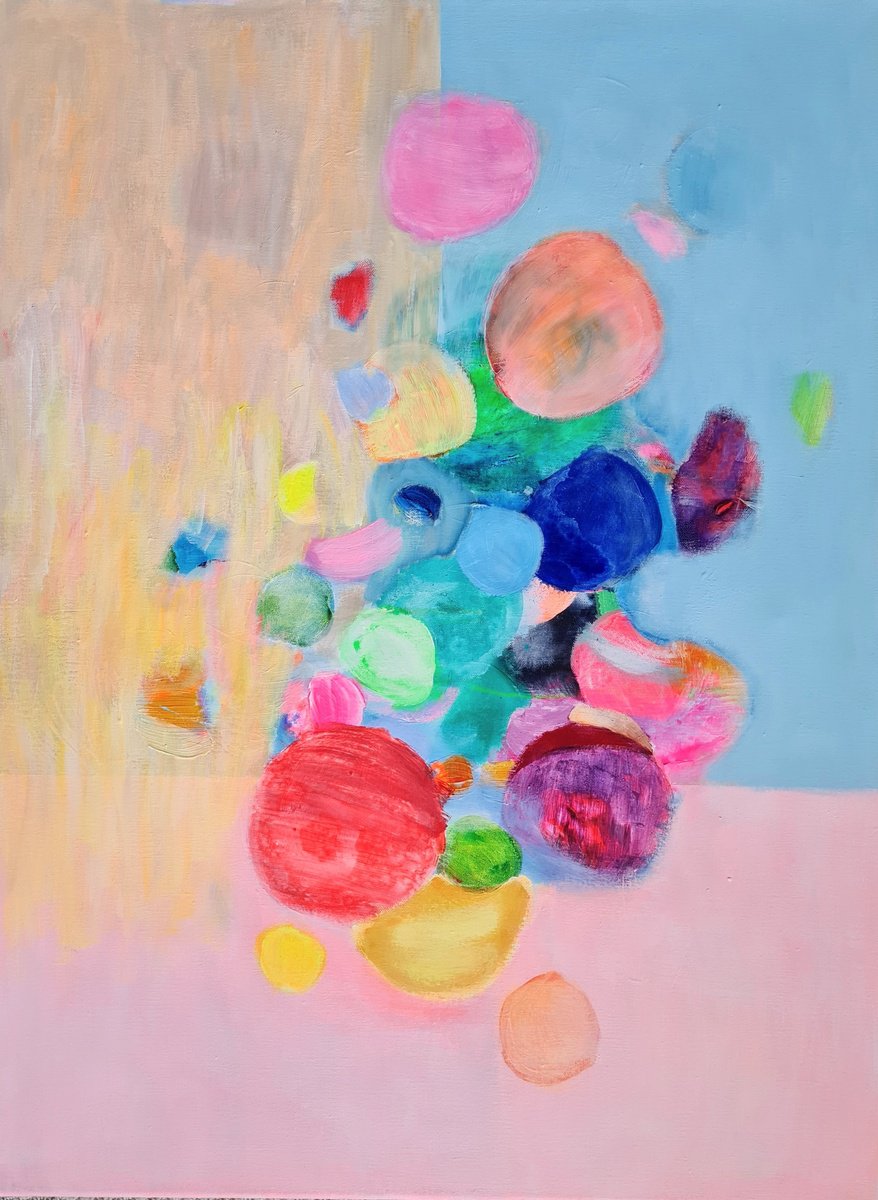 Organic Abstract Acrylic Painting By Wioletta Gancarz, 24 X 31", Happy Me, Original Artwork