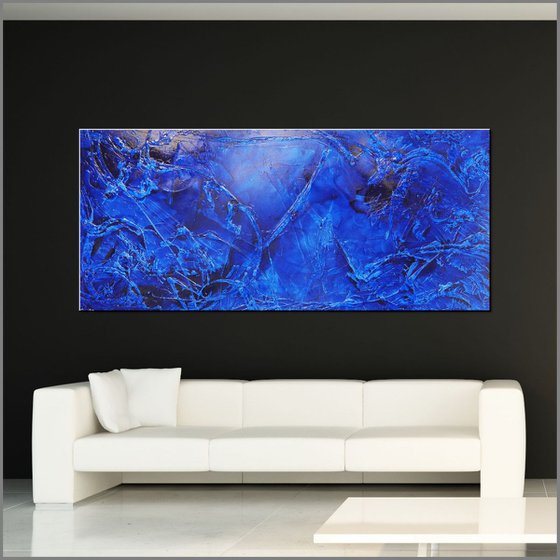 Blue Alone Huge 270cm x 120cm texture Abstract painting