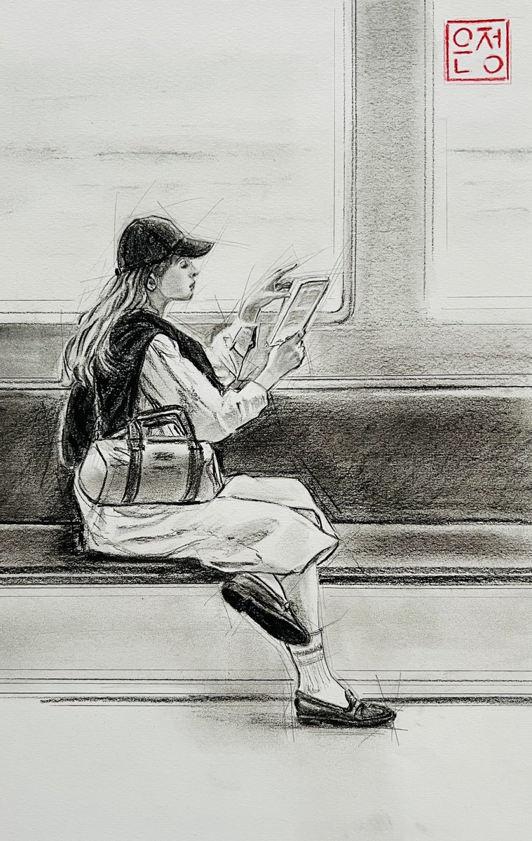 Portrait Charcoal Drawing By Natali Part, 11 X 17", Journey #3, Original Artwork