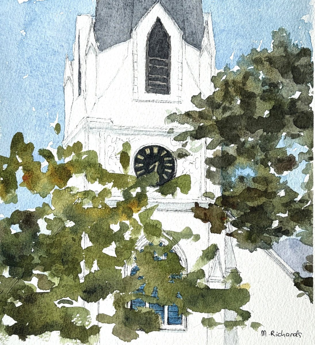 Michael Richards | Original  Watercolour | Moederkerk, Stellenbosch | 20 X 22Cm | Artwork For Sale On Artfinder