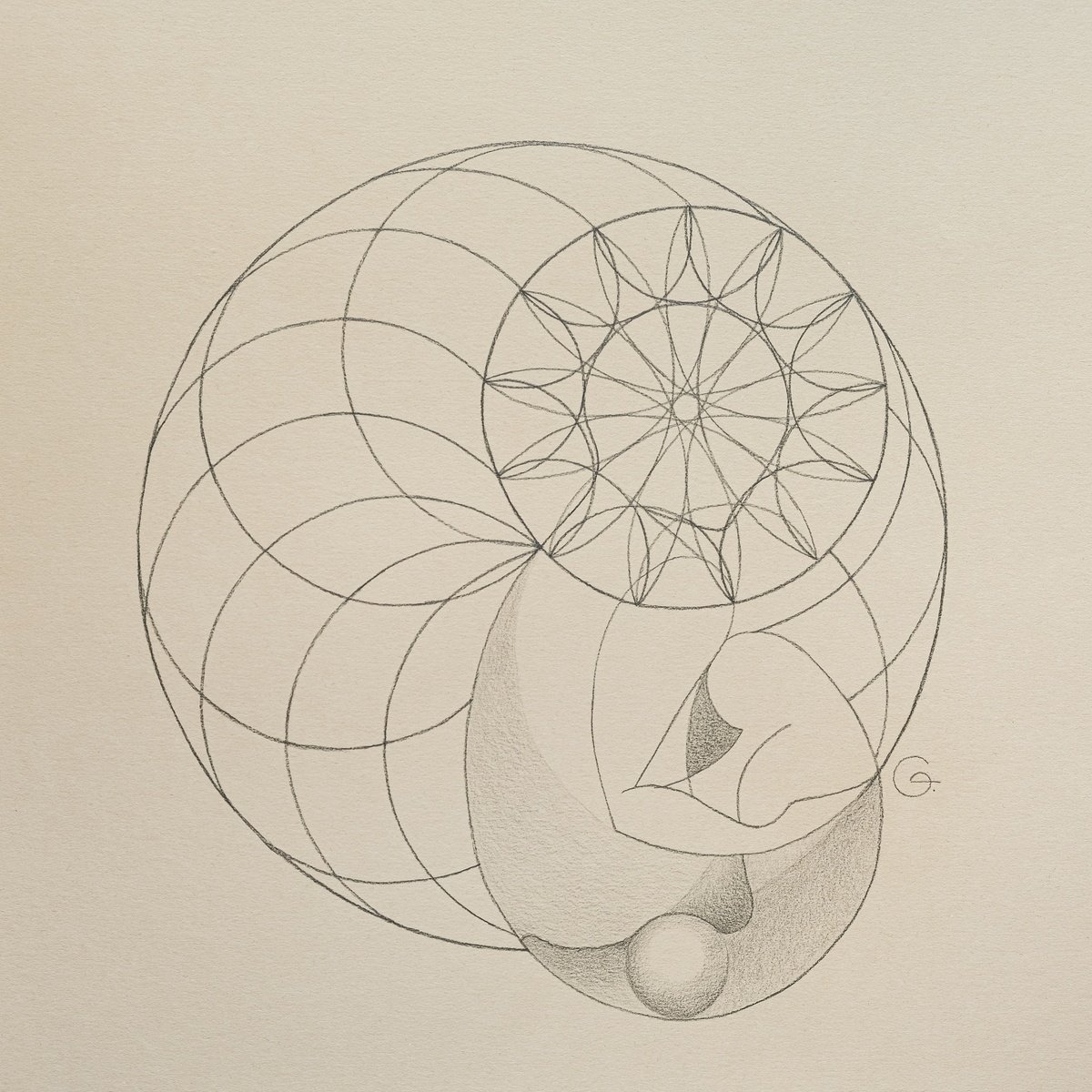 Geometric Abstract Pencil Drawing By Tetiana Gryshchenko, 20 X 20", Graphic 21, Original Artwork