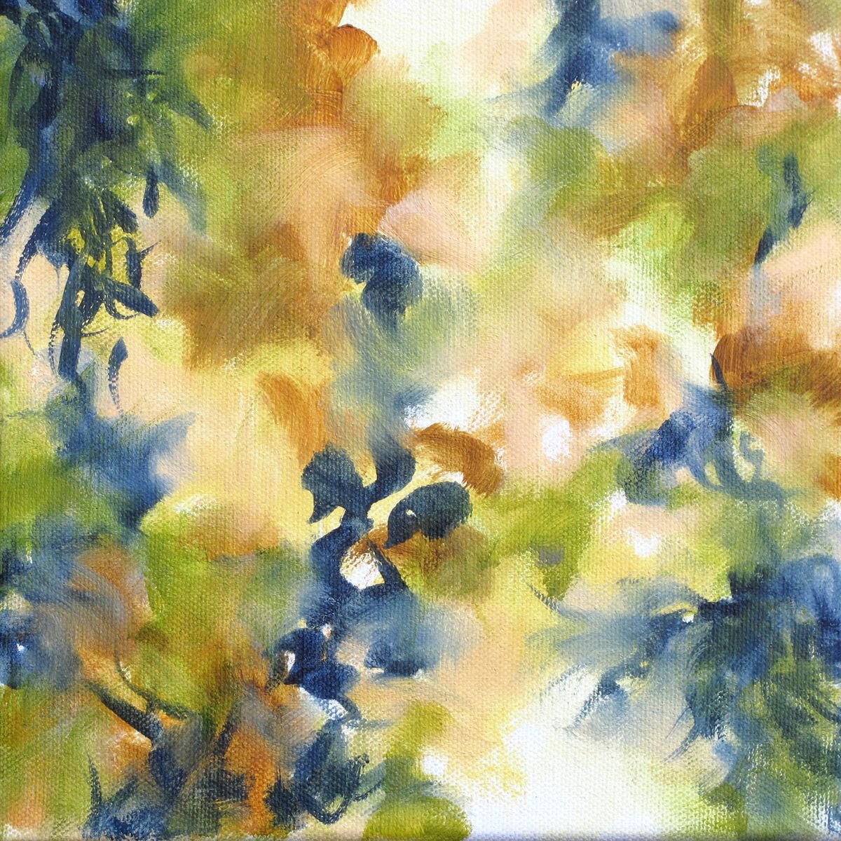 Abstract Botanical Oil Painting By Fabienne Monestier, 8 X 8, Canopy, Original Artwork