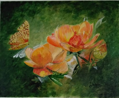 Flowers and butterfly by Isabelle Lucas