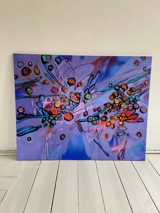 17.03.22- a large scale 80x100 cm blue pink orange abstract painting