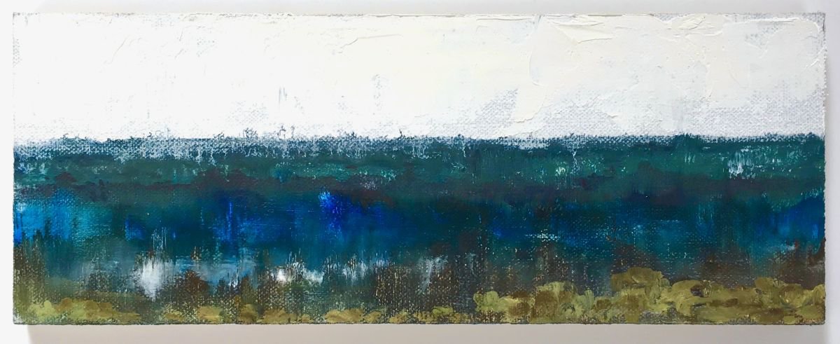 Abstract Landscape Oil Painting By Lizzie Butler, 10 X 4", Marshland, Original Artwork