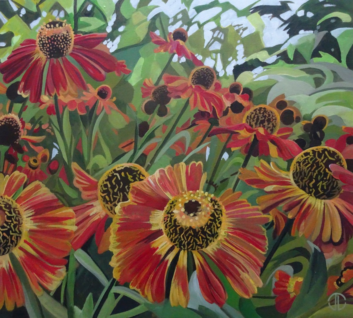 Impressionistic Botanical Acrylic Painting By Joseph Lynch, 22 X 20, Late Summer Flowers, Original Artwork