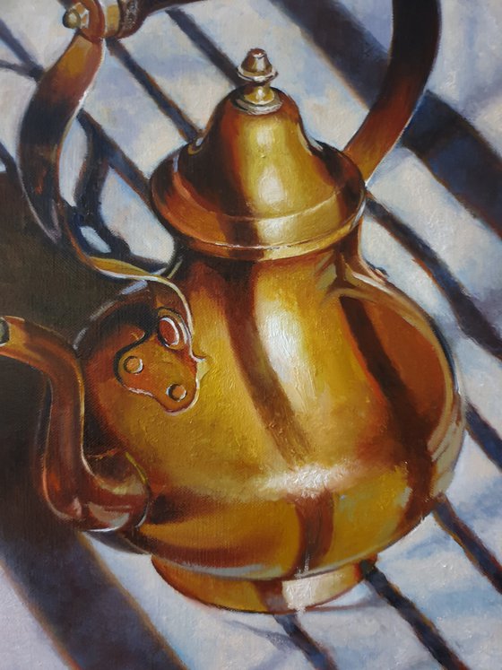 "Another old friend. " still life  old teapot  liGHt original painting  GIFT (2021)