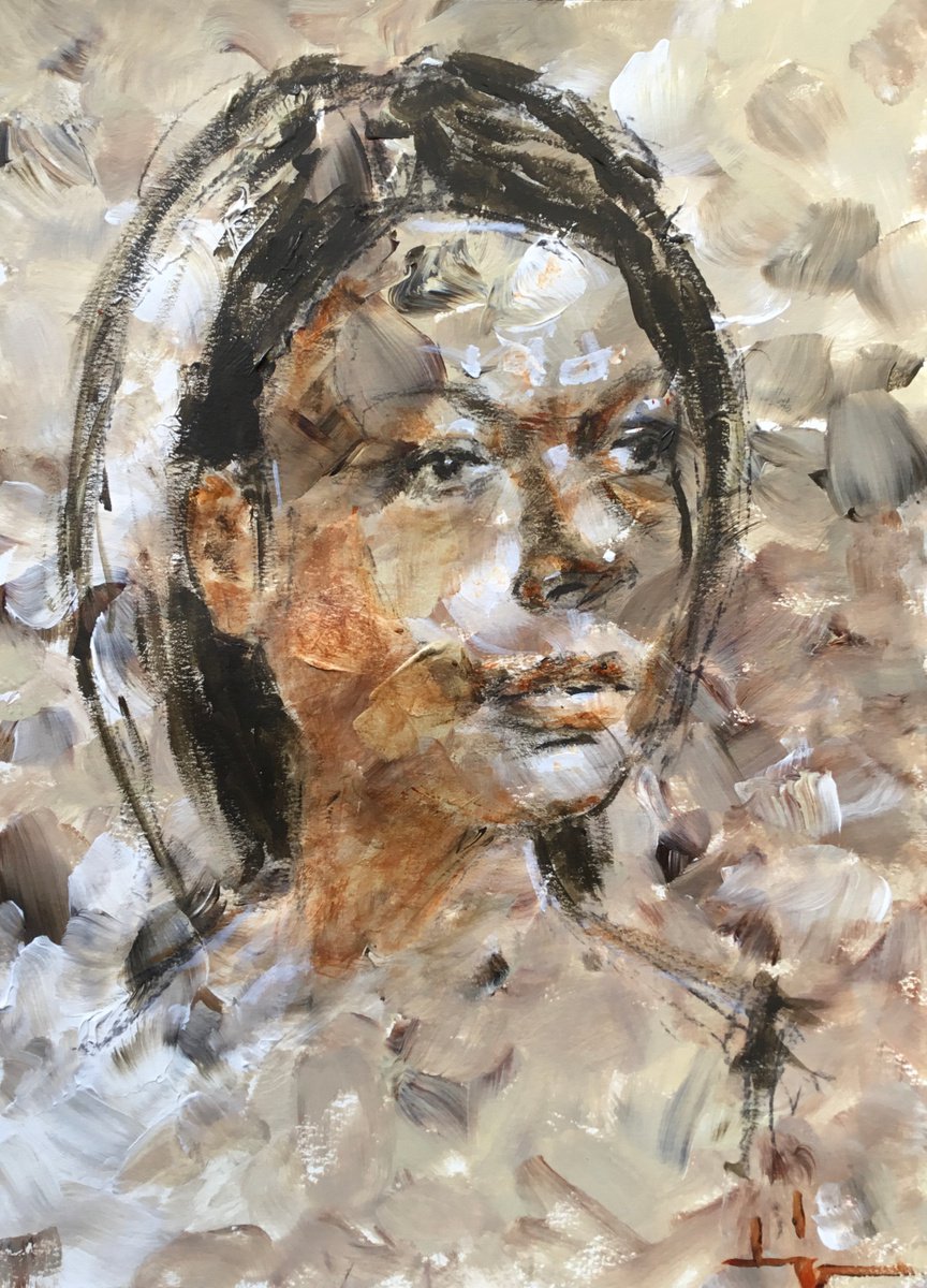 Expressive Portrait Acrylic Painting By Dominique Deve, 12 X 16, Veronique, Original Artwork