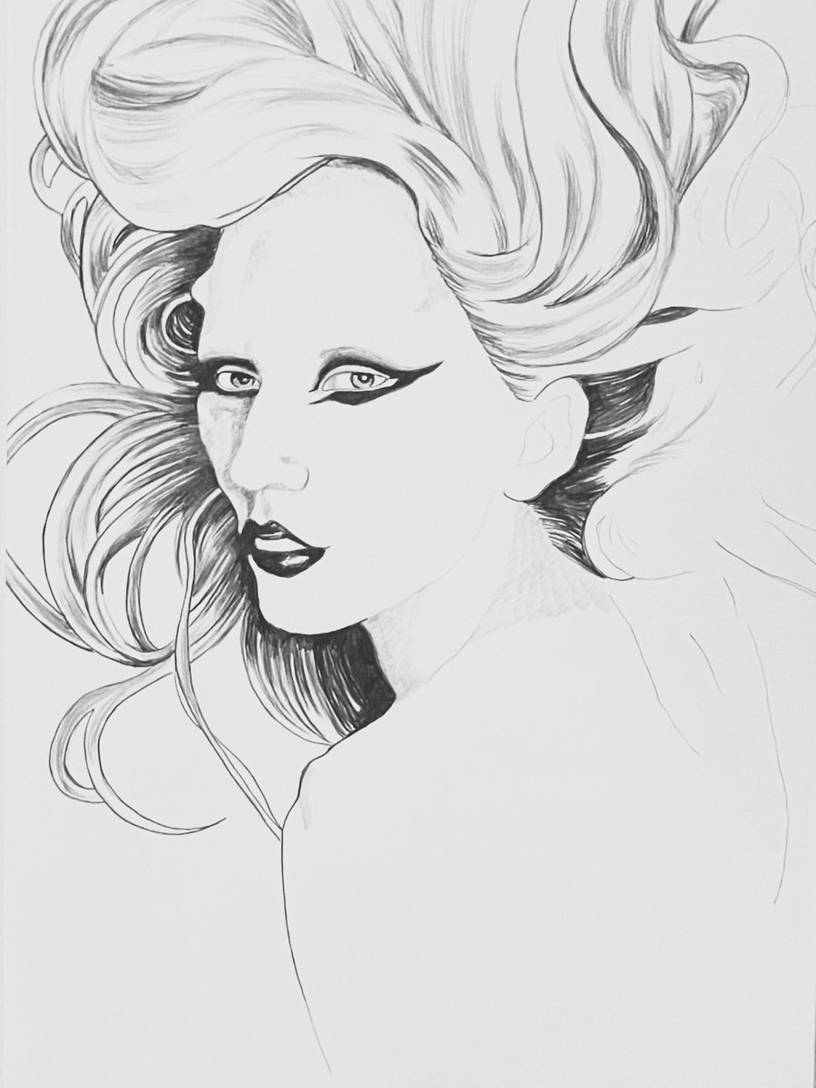Impressionistic Portrait Pencil Drawing By Andrew Sabori, 14 X 17, Lady Gaga, Original Artwork