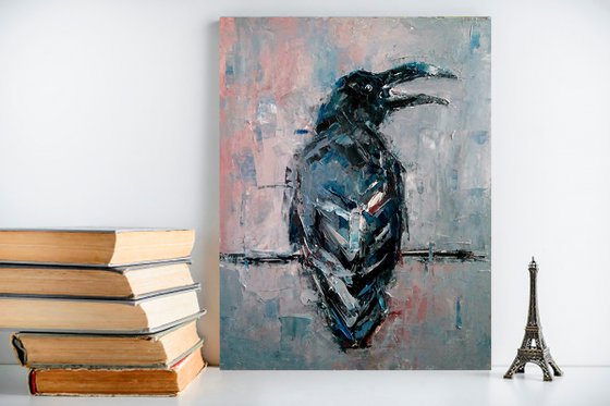 Raven Painting Bird Original Art Crow Artwork Animal Wall Art
