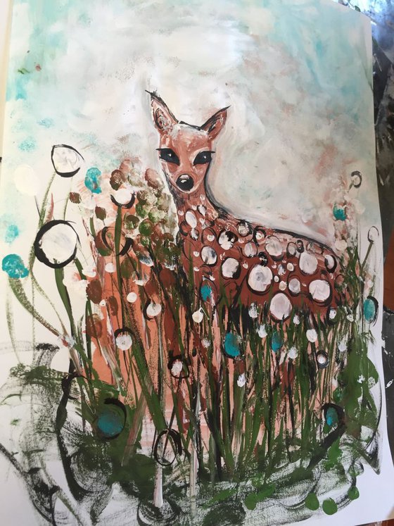 Deer - Animal Paintings - Fine Art - Wild Life - Painting of Deer - Abstracts - UK Art - Affordable Art - Brown - Green - White - Beautiful Art - Original Art