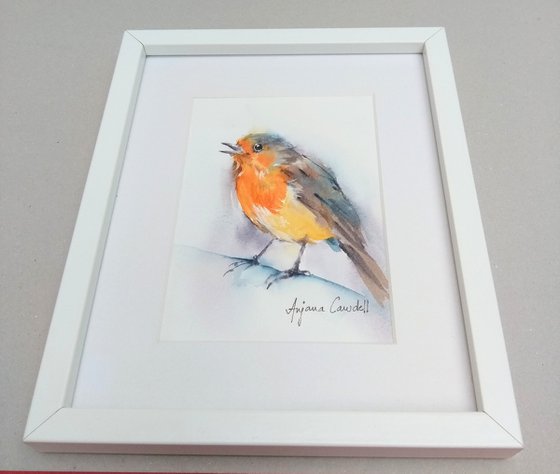 Robin Painting, Bird painting, Robin fledgling, original watercolour, garden bird