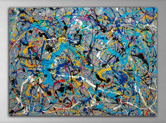 - Ligito N-6 - (W)130x(H)96 cm. Style of JACKSON POLLOCK. Abstract Expressionism Painting