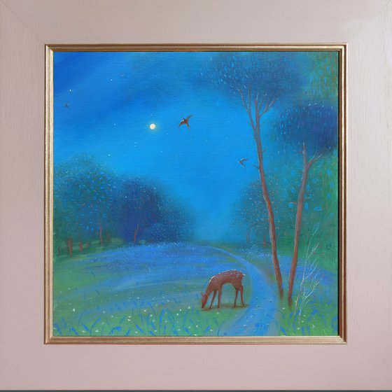 Bluebells Under The Full Moon - framed ready to hang