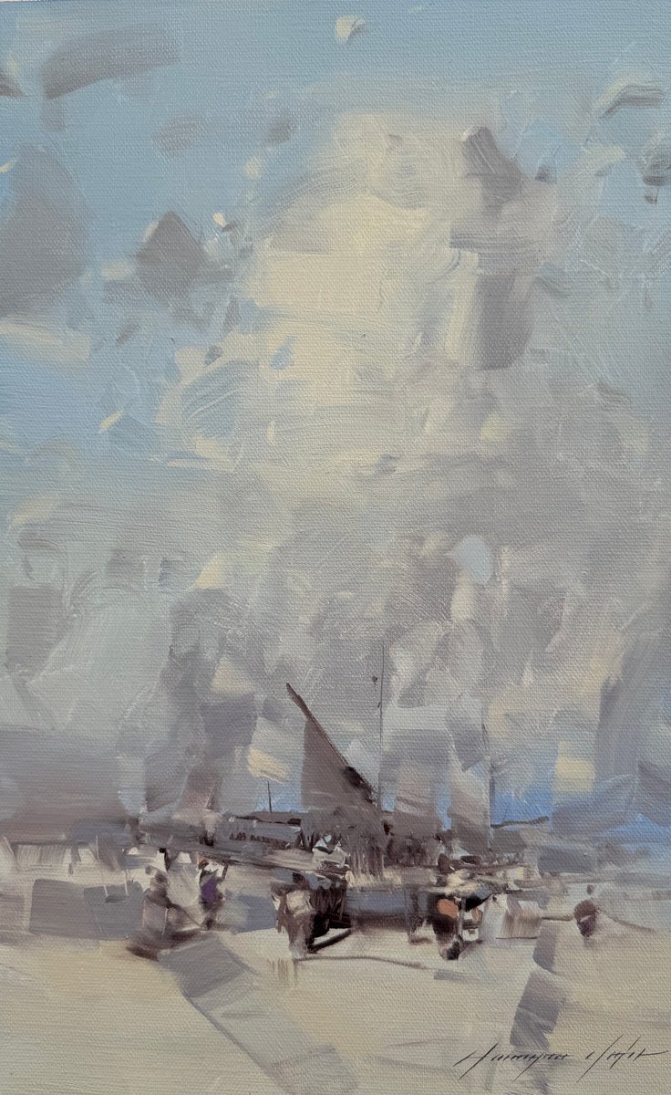 Impressionistic Landscape Oil Painting By Vahe Yeremyan, 12 X 19", Harbor, Original Artwork