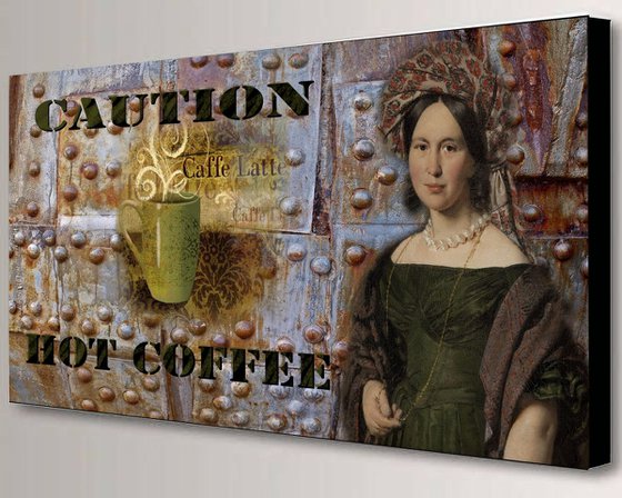 "Caution hot coffee" office art M015 - print on one canvas 50x100x4cm