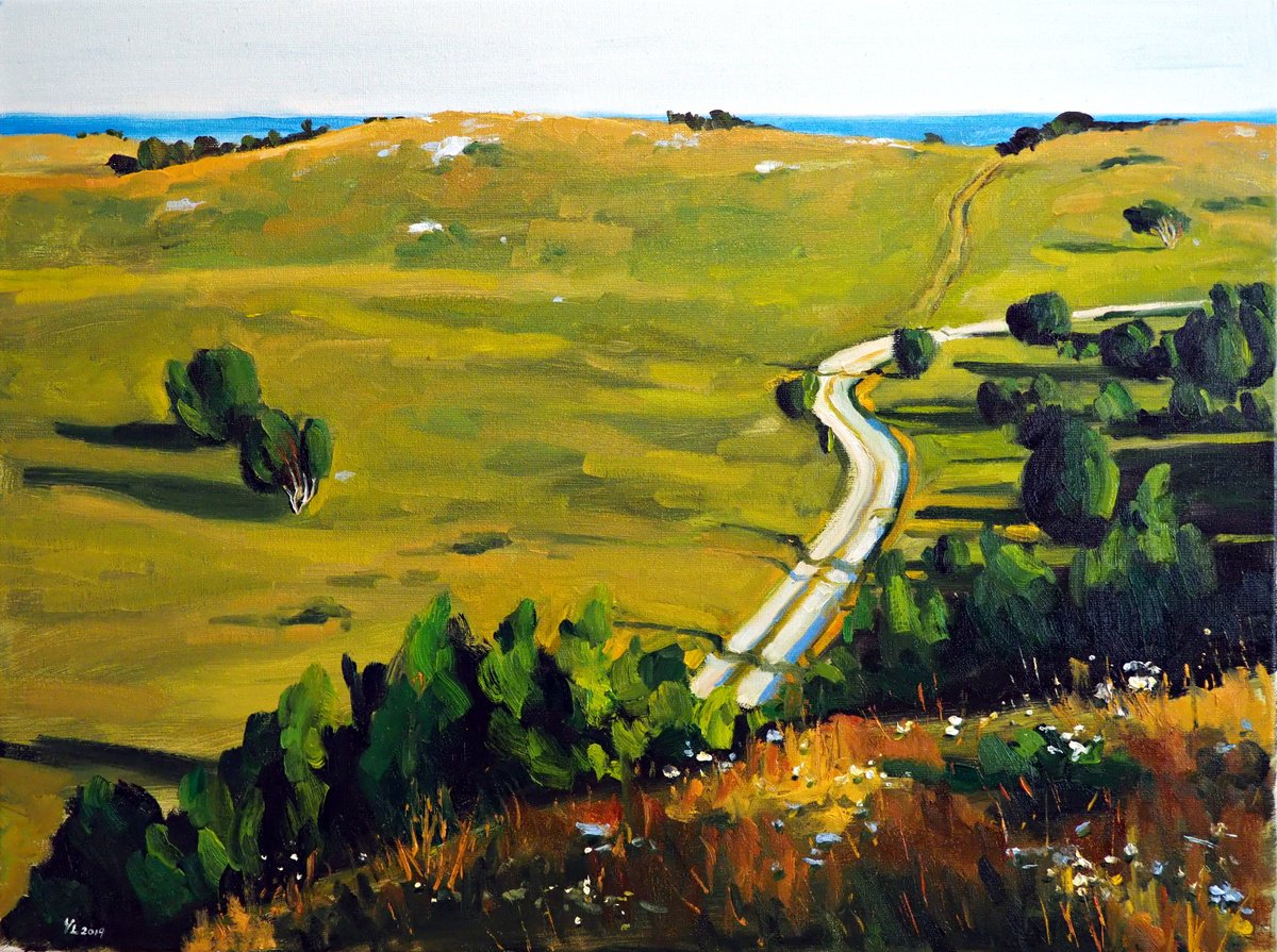 Impressionistic Landscape Oil Painting By Yuanyuan Liu, 31 X 24", Seascape, Original Artwork