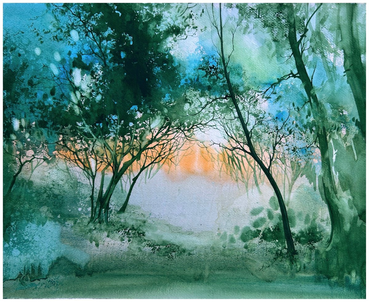 Impressionistic Landscape Watercolour By Nazar Grunyka, 15 X 12", Summer Morning, Original Artwork