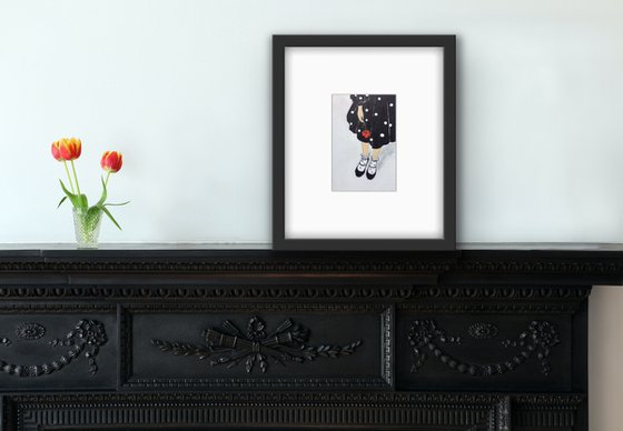 Portrait of a girl in black dress with red poppy - Romantic gift idea