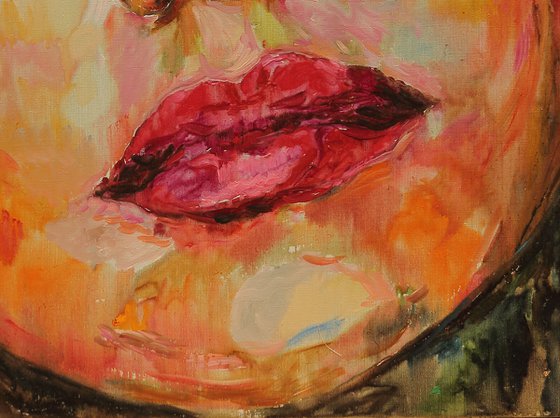 SUMMER NIGHT DREAM - Female portrait, original oil painting, large size, face, look, eyes, tender, love, interior