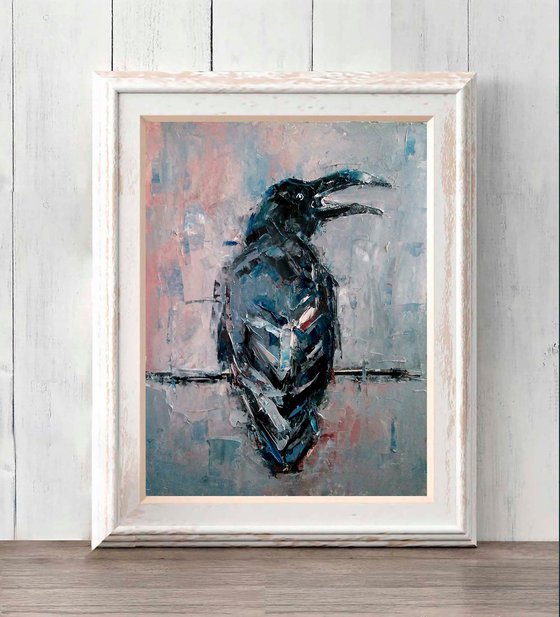 Raven Painting Bird Original Art Crow Artwork Animal Wall Art