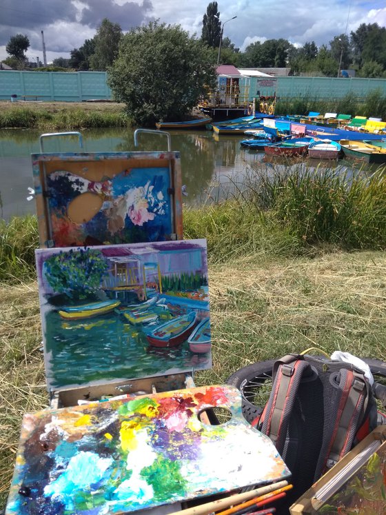 The boat station. Plein air painting