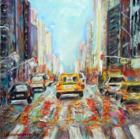 City Life | New York Urban Cityscape | Original Oil Artwork (2021) 12x12 in. (30x30 cm)