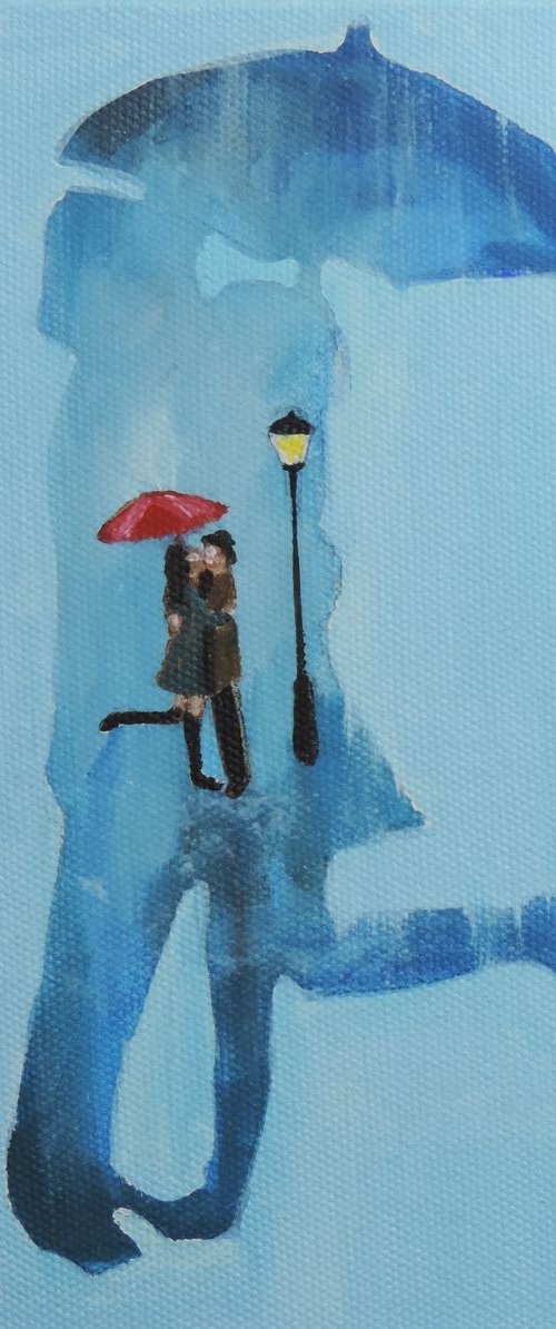 Rainy day couple silhouette oil painting by Gordon Bruce